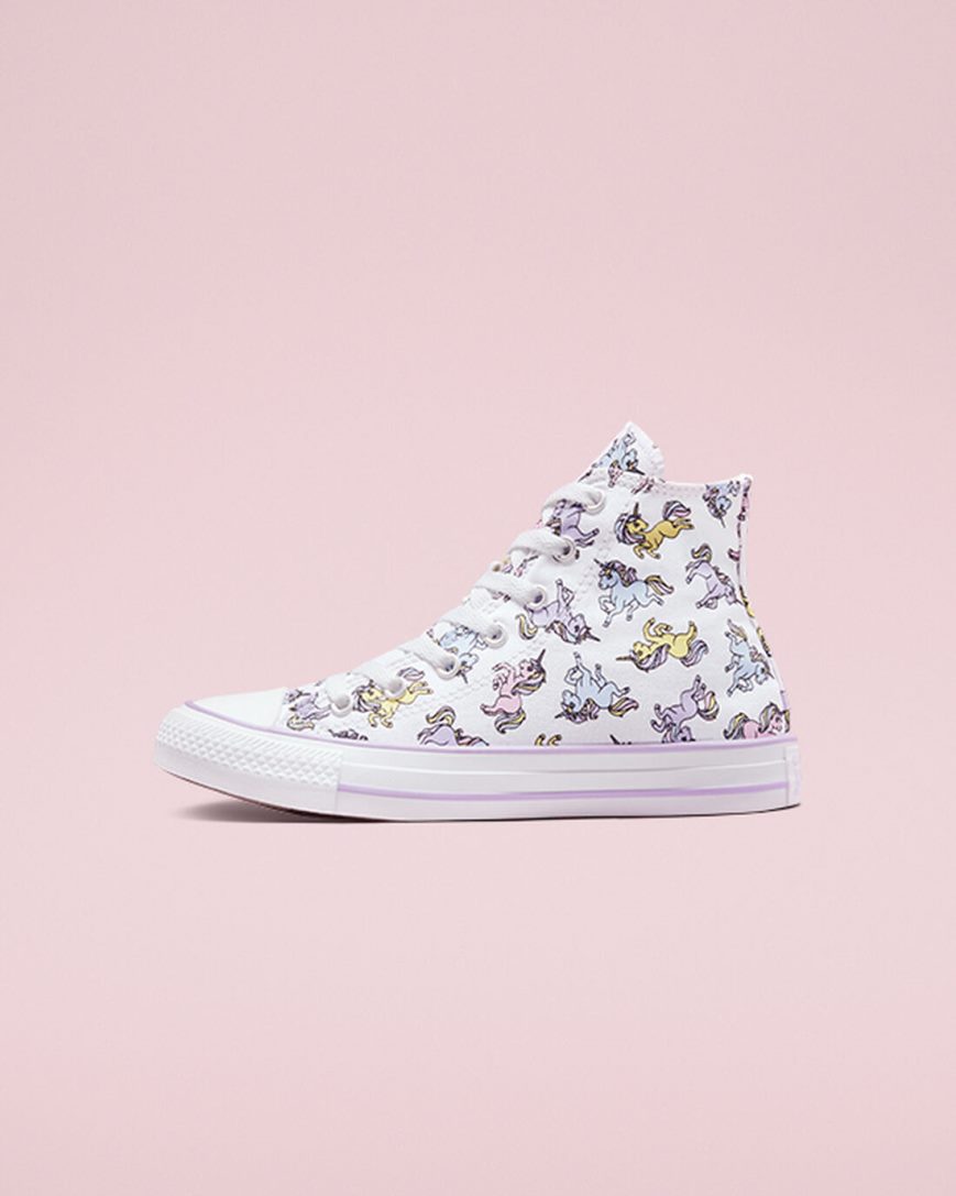 Zapatillas Altas Converse Chuck Taylor All Star Unicorns Niño Blancas Gris Moradas | PE 2L0784